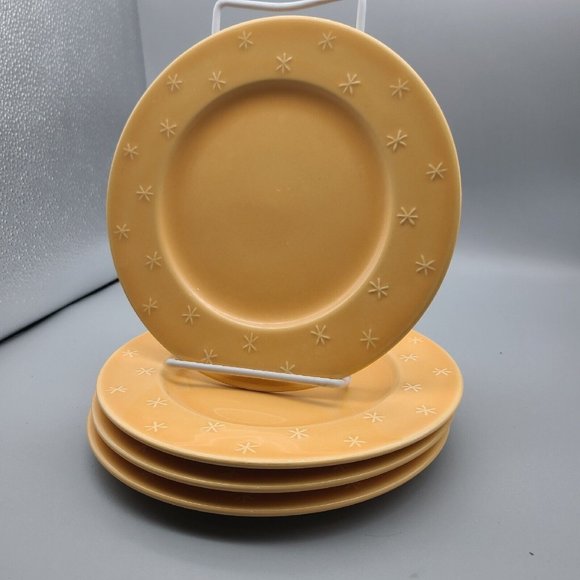 Waechtersbach Set (4) Embossed Dots Salad Plates 8.25” Orange Stars Snowflakes - Picture 1 of 9